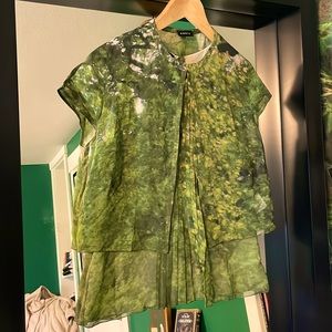 Akris 100% silk forest blouse and topper